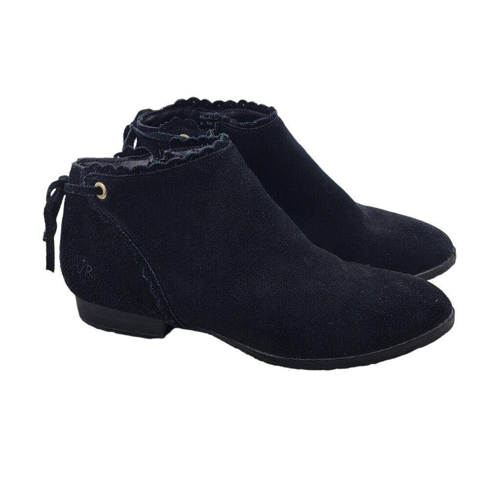 Jack Rogers Charlotte Black Suede Ankle Booties Women's Size 6.5 Bow Detail